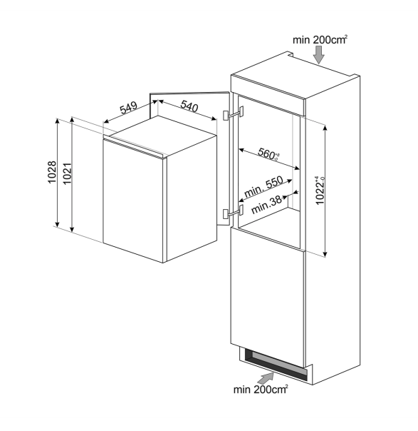 SMEG S4C102F koelkast met vriesvak - 102cm