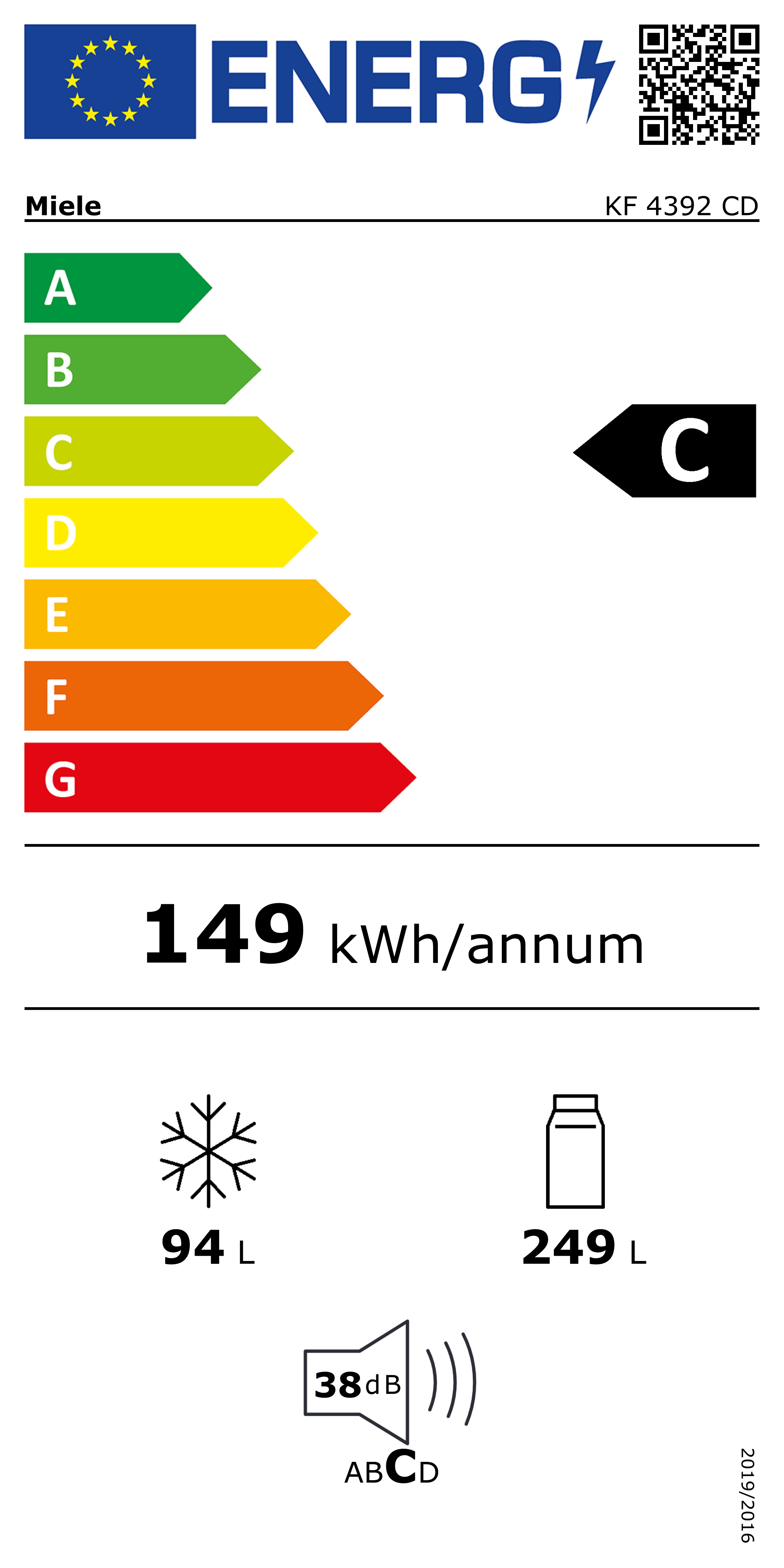 MIELE KF4392CDWS vrijstaande koel-/vriescombinatie - 201cm