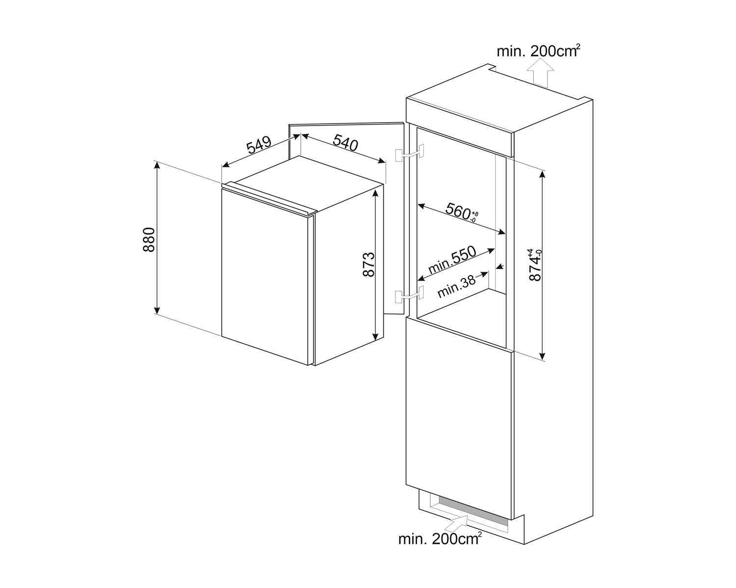 SMEG S4L090F koelkast zonder vriesvak - 88cm