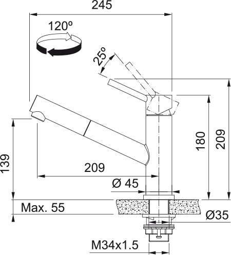 FRANKE 301898 ORBIT ééngreepsmengkraan - keuken