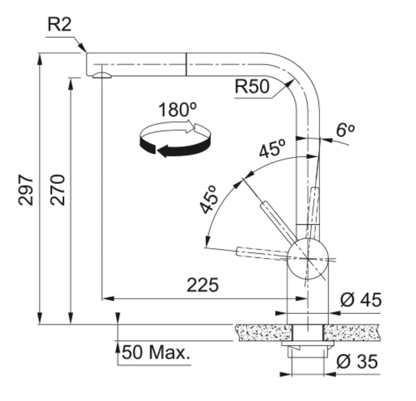 FRANKE 301982 ATLAS NEO ééngreepsmengkraan - keuken